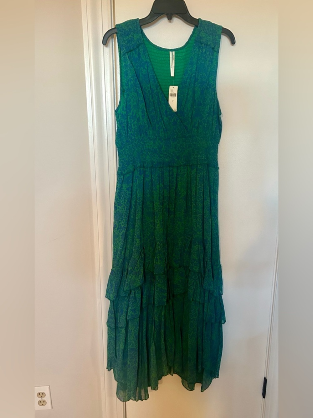 Anthropologie Green Teal Floral V-Neck Maxi Dress